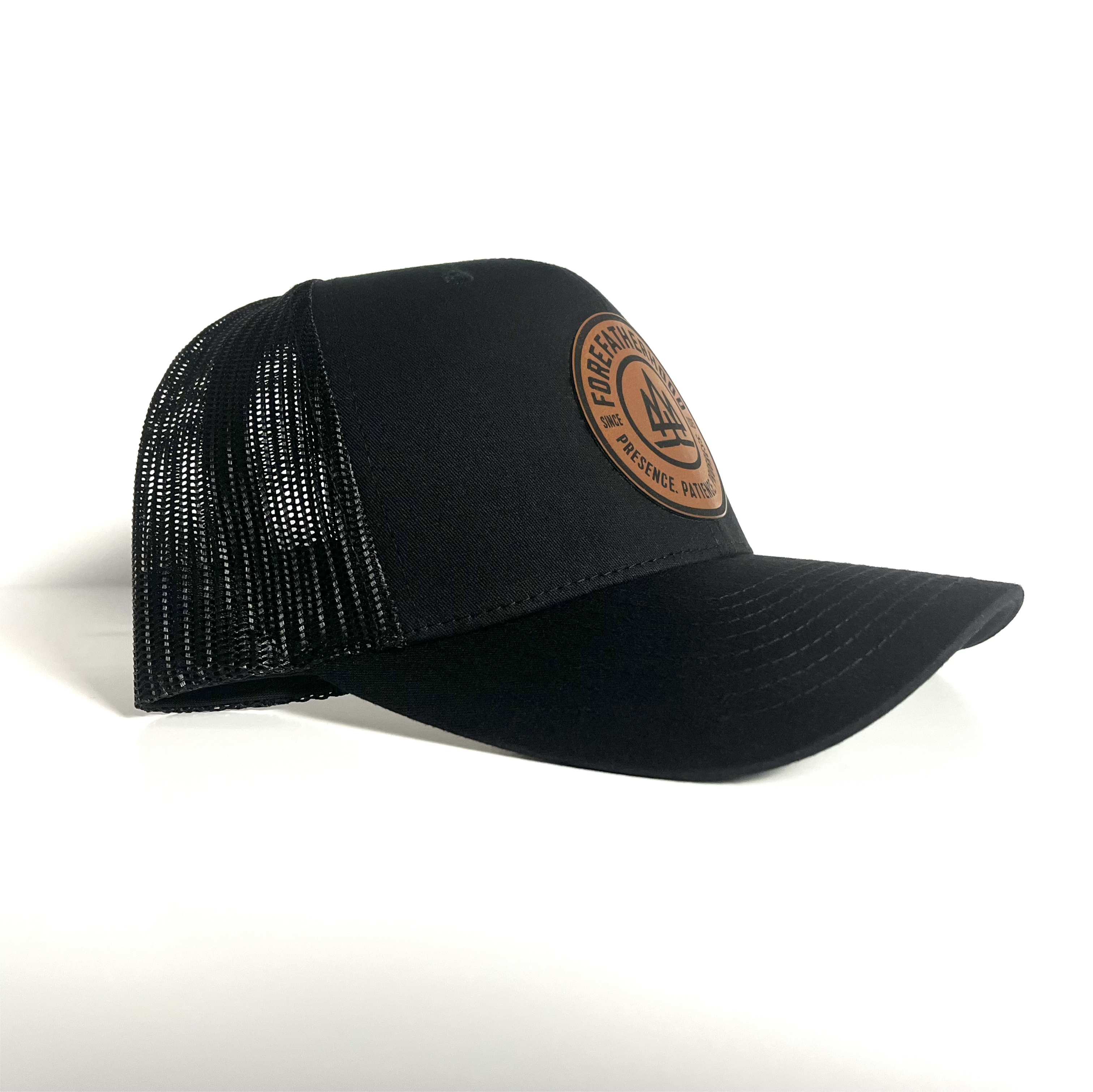 Black Trucker Hat Leather Patch