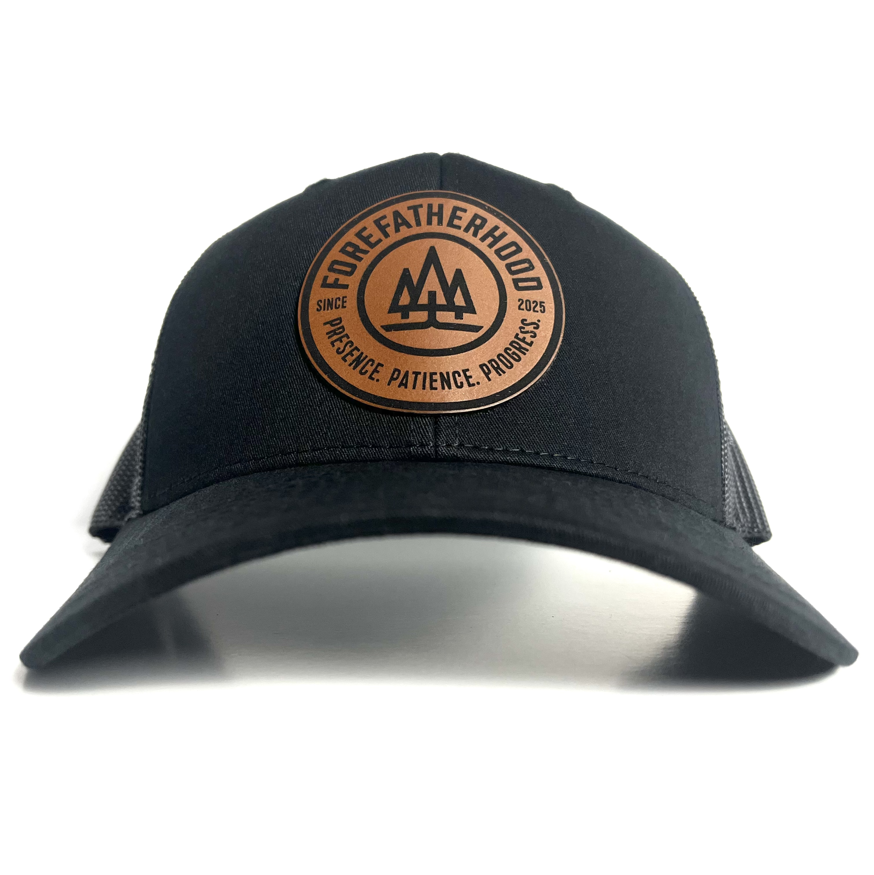 Black Trucker Hat Leather Patch